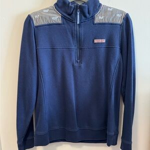 Vineyard Vines Navy Shep Shirt with whales Quarter-Zip Sweatshirt